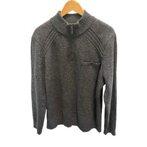 LL Bean Merino Wool Sweater Mens XL Gray Speck Rangeley 1/4 Zip Pullover Pocket